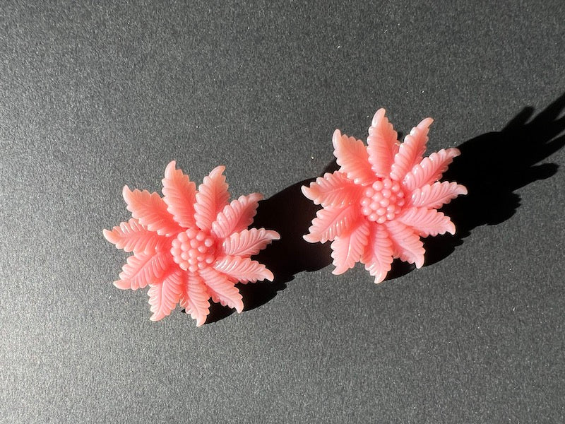 Charming Soft Pink Flower Clip-on Earrings -4cm tall.