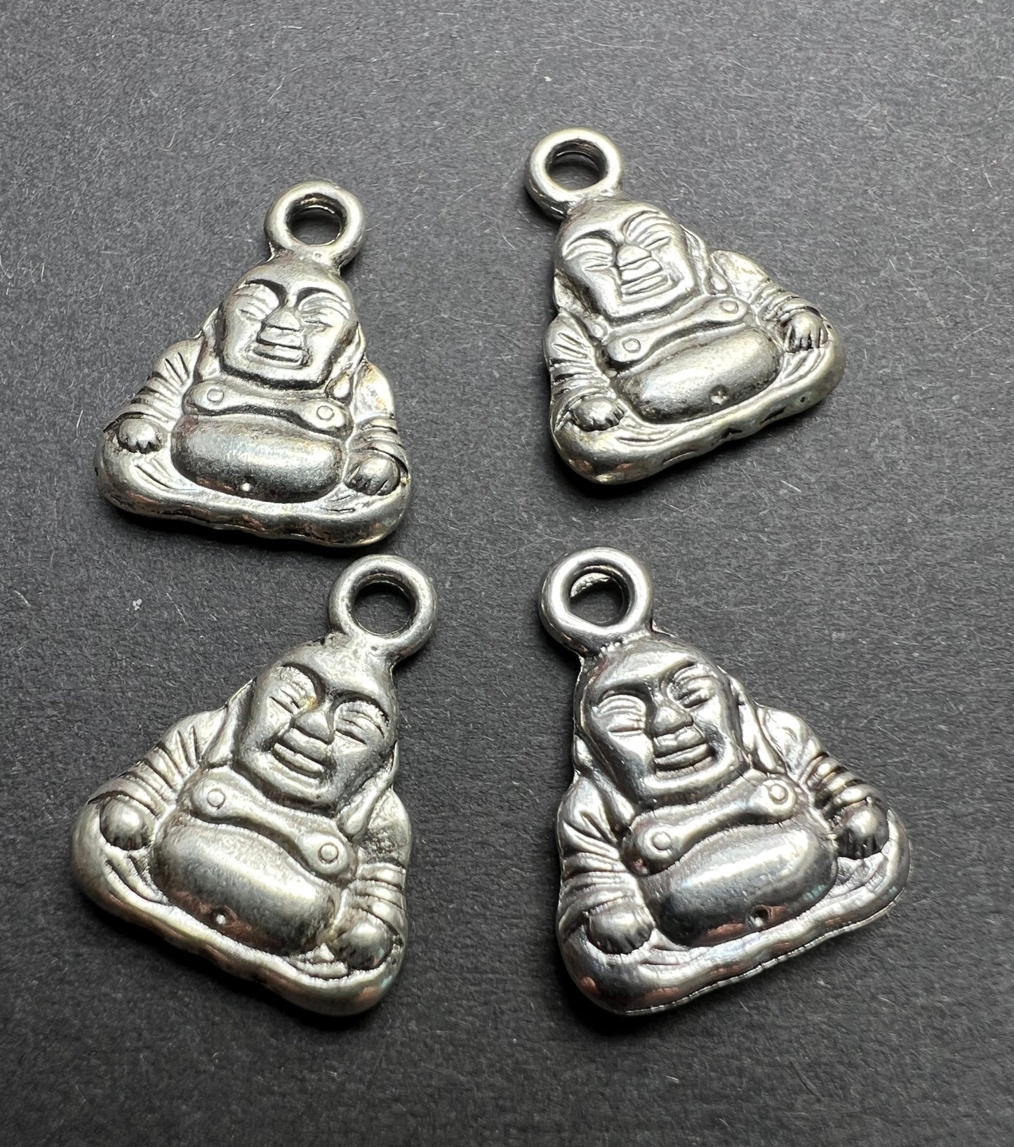 4 Silver Tone  Buddha Charms - 3cm tall