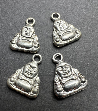 4 Silver Tone  Buddha Charms - 3cm tall