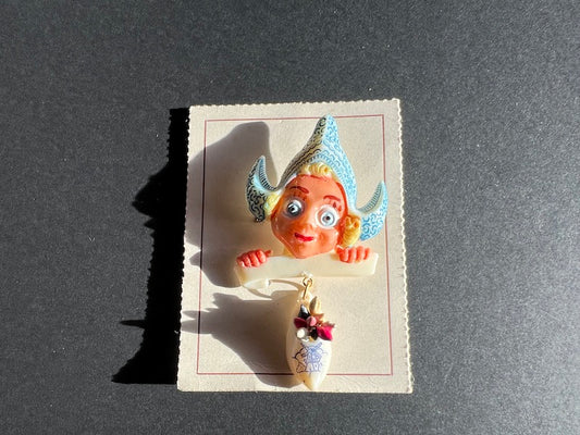 Happy Colourful 1940s Dutch Girl Brooch