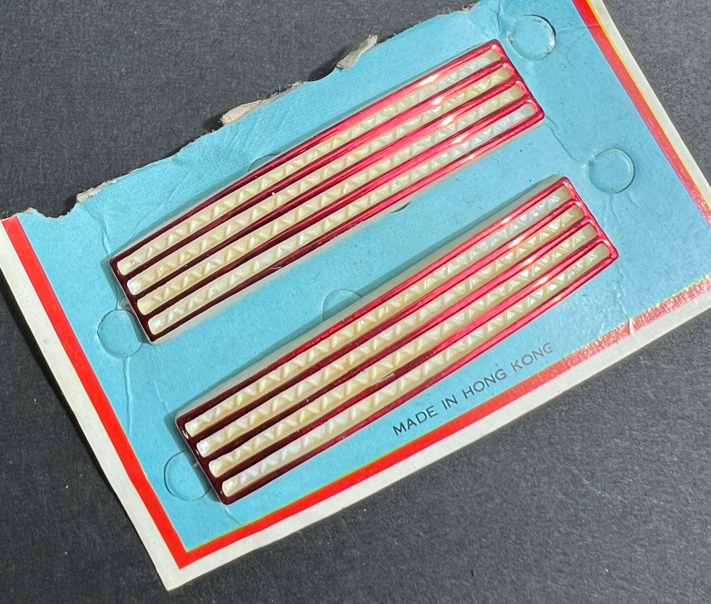 2 Mid Century Shimmery Red and White 8cm Hair Clips