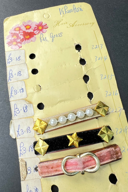 Salesman's Sample Sheet of 3 1960s  Hair Clips