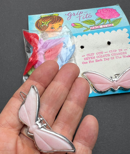 1960s Butterfly Hairclips with Changeable Different Coloured Wings