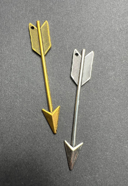 Long 6.5cm Gold or Silver Arrow Charm / Pendant