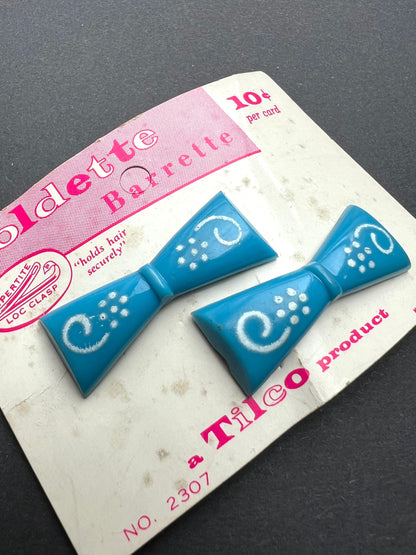 Pair of Little Blue Bow Hair Clips