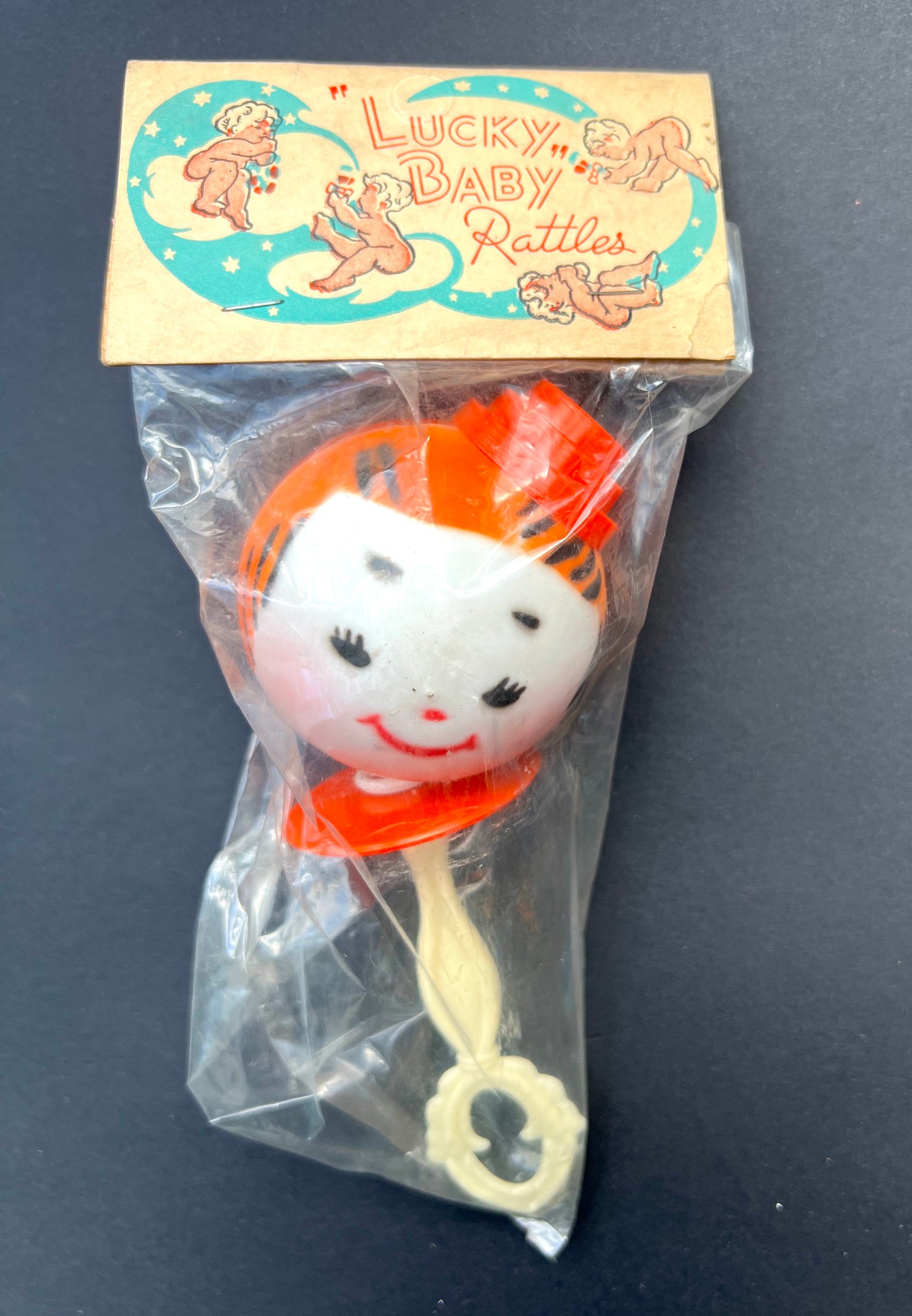 Slightly Bizarre Head with Hat 1950s Rattle