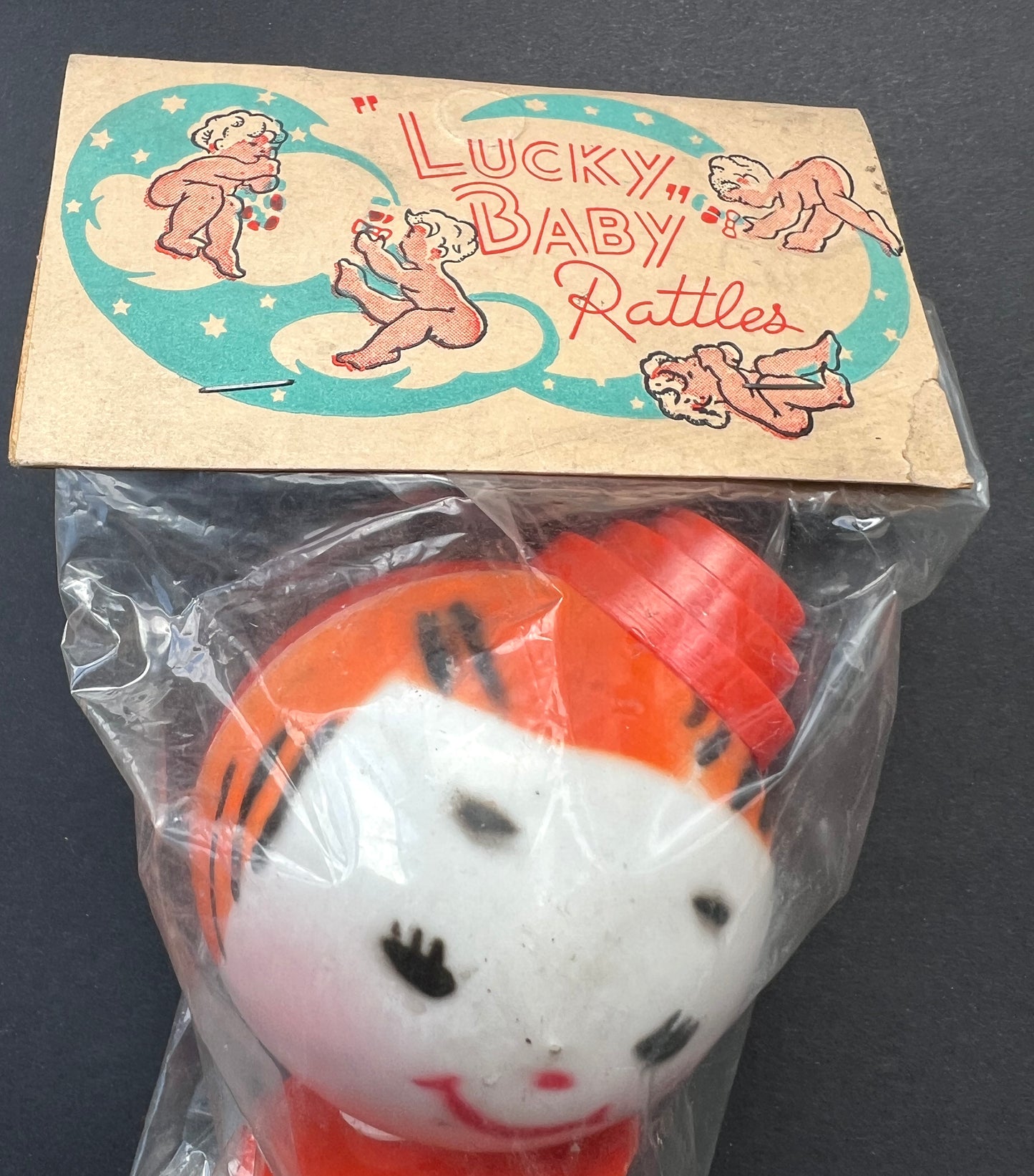 Slightly Bizarre Head with Hat 1950s Rattle