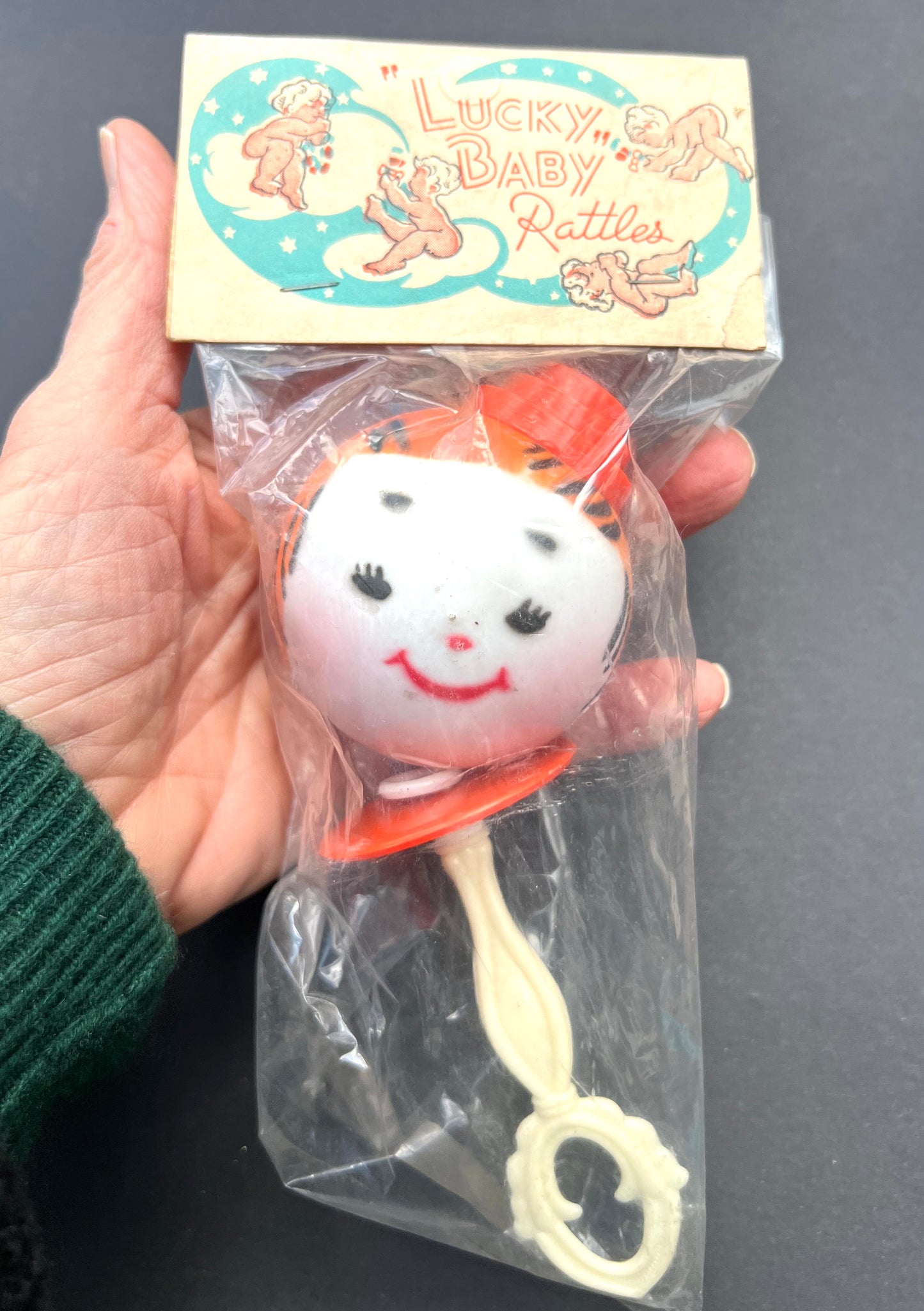 Slightly Bizarre Head with Hat 1950s Rattle