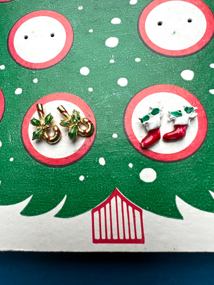Vintage 12 Days of Christmas Festive Earrings Display Card - with 3 Pairs of Earrings