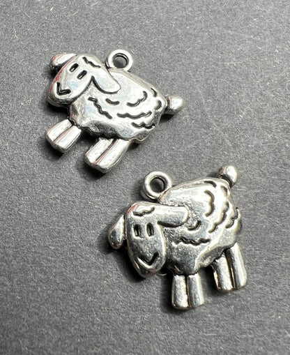 2 x 3D Happy Sheep Charm / Pendant - 2cm wide