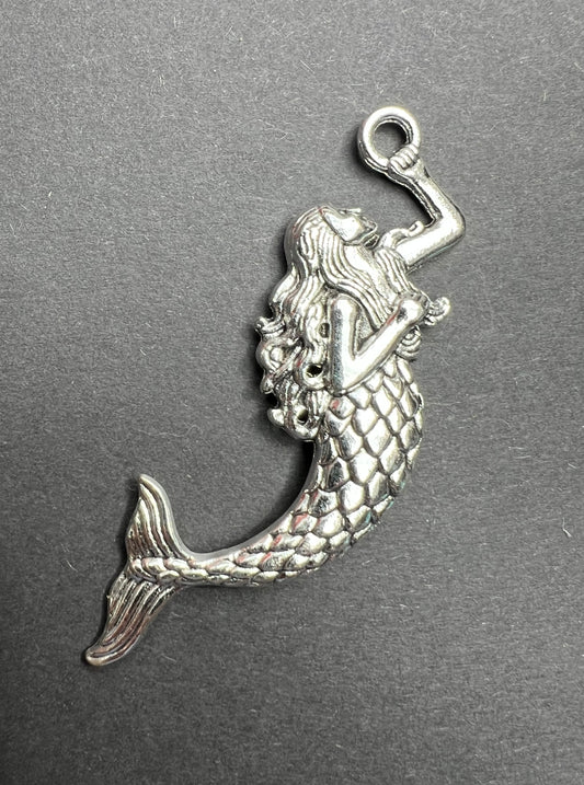 Striking 8cm Silver Tone Mermaid Pendant
