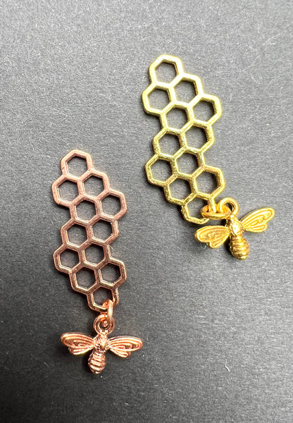 Golden Bee and Honeycomb 4.5cm  Charm / Pendant