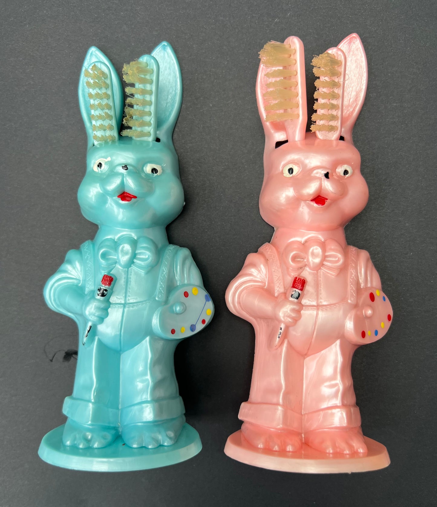 Delightful 1950S COMBEX CREATION Rabbit Artist Double Toothbrush Holders Made in England