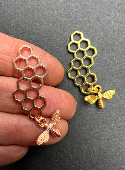 Golden Bee and Honeycomb 4.5cm  Charm / Pendant