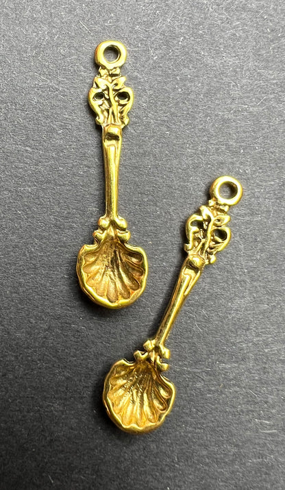 2 Little Gold Tone 3cm Ornamental Spoon Charms
