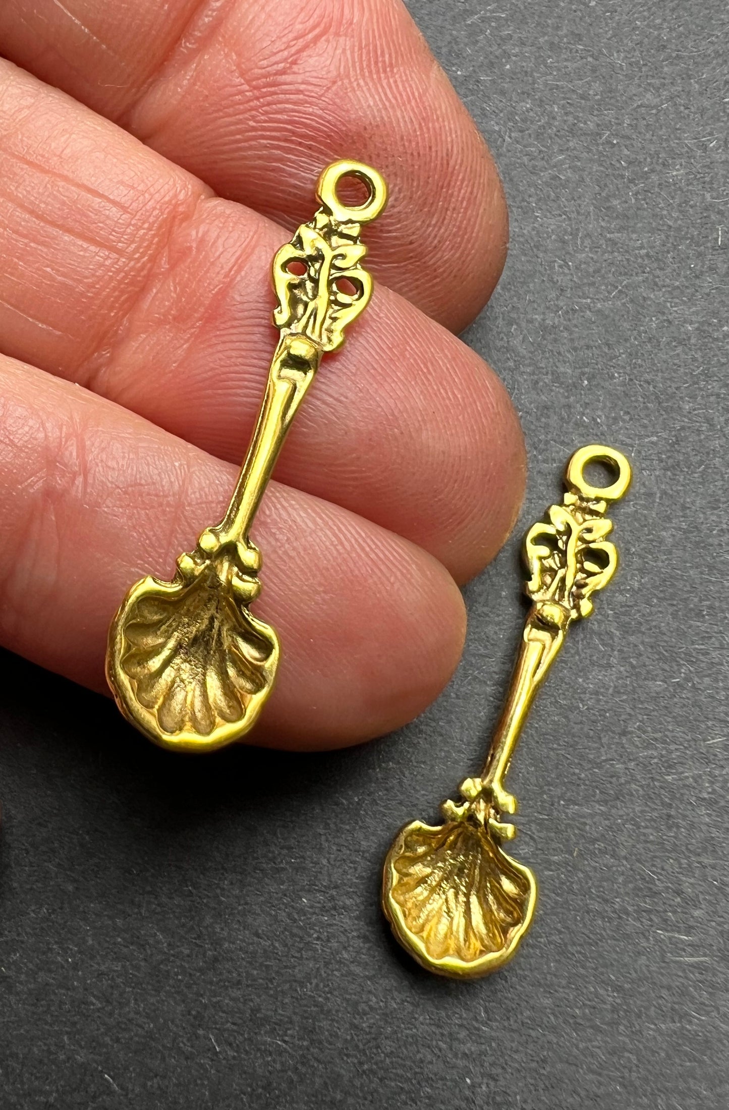 2 Little Gold Tone 3cm Ornamental Spoon Charms