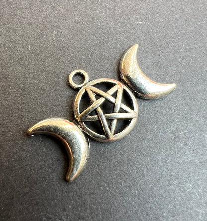 Pentacle and Crescent Moons 3cm wide Charm / Pendant