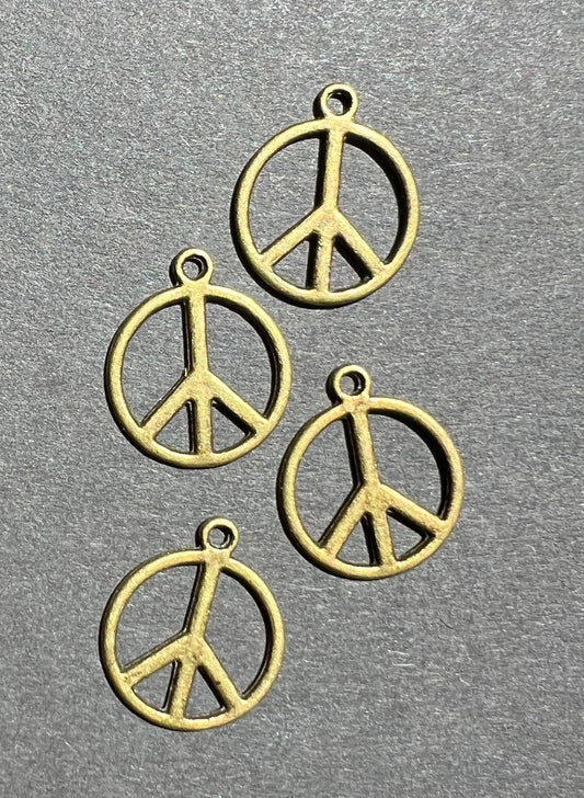 4 Bronze tone  Peace Charms - 1.8cm wide