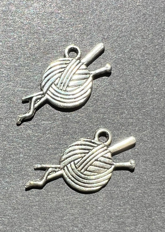 Ball of Wool and Knitting Needles Charm / Pendant - 2.5cm wide