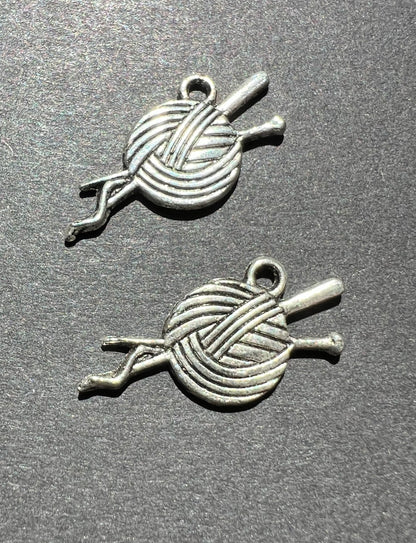 Ball of Wool and Knitting Needles Charm / Pendant - 2.5cm wide