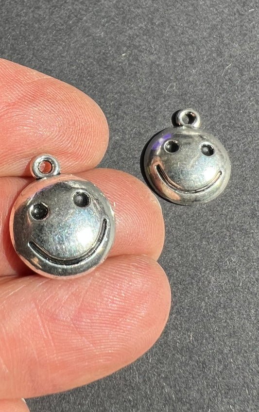 2 Silver Tone Smiley Charms - 1.3cm wide