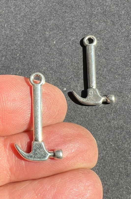 2 Silver Tone Hammer Charms - 2cm Tall