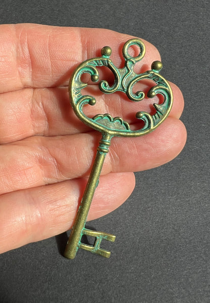 BIG Verdigris Green 7cm Key Pendant.
