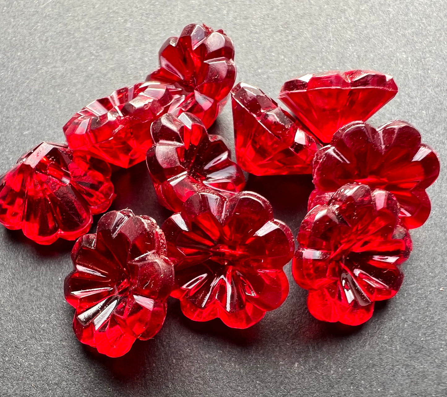 Ruby Red Vintage Flower Buttons -1.2cm wide - 6, 10 or 20.