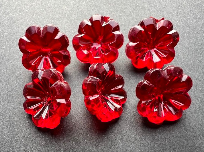 Ruby Red Vintage Flower Buttons -1.2cm wide - 6, 10 or 20.