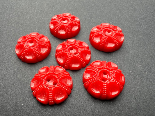 Ornate 1.5cm Vibrant Red Vintage Glass Buttons - 6 or 12.