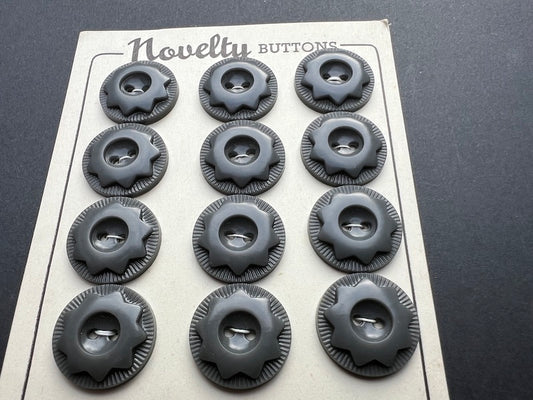 12 or 24 Dark Grey Star Buttons - 2.2cm, 2cm, 1.8cm or 1.5cm - on Original Display card