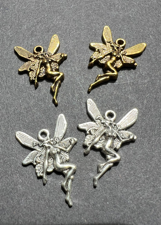 2 Flirtatious Fairy Charms - 2.3cm tall - Gold or Silver Tone.