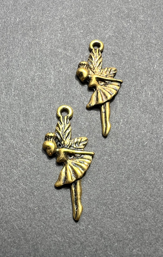 2 Little Gold Fairy Charms - 2.5cm tall