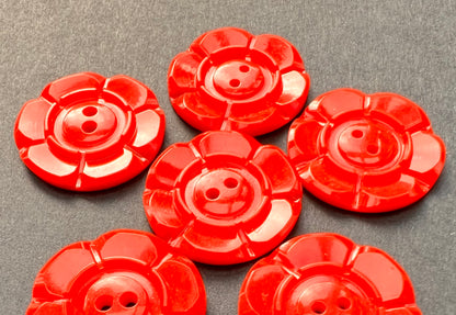 6 Bright Red Vintage 2.2cm Buttons