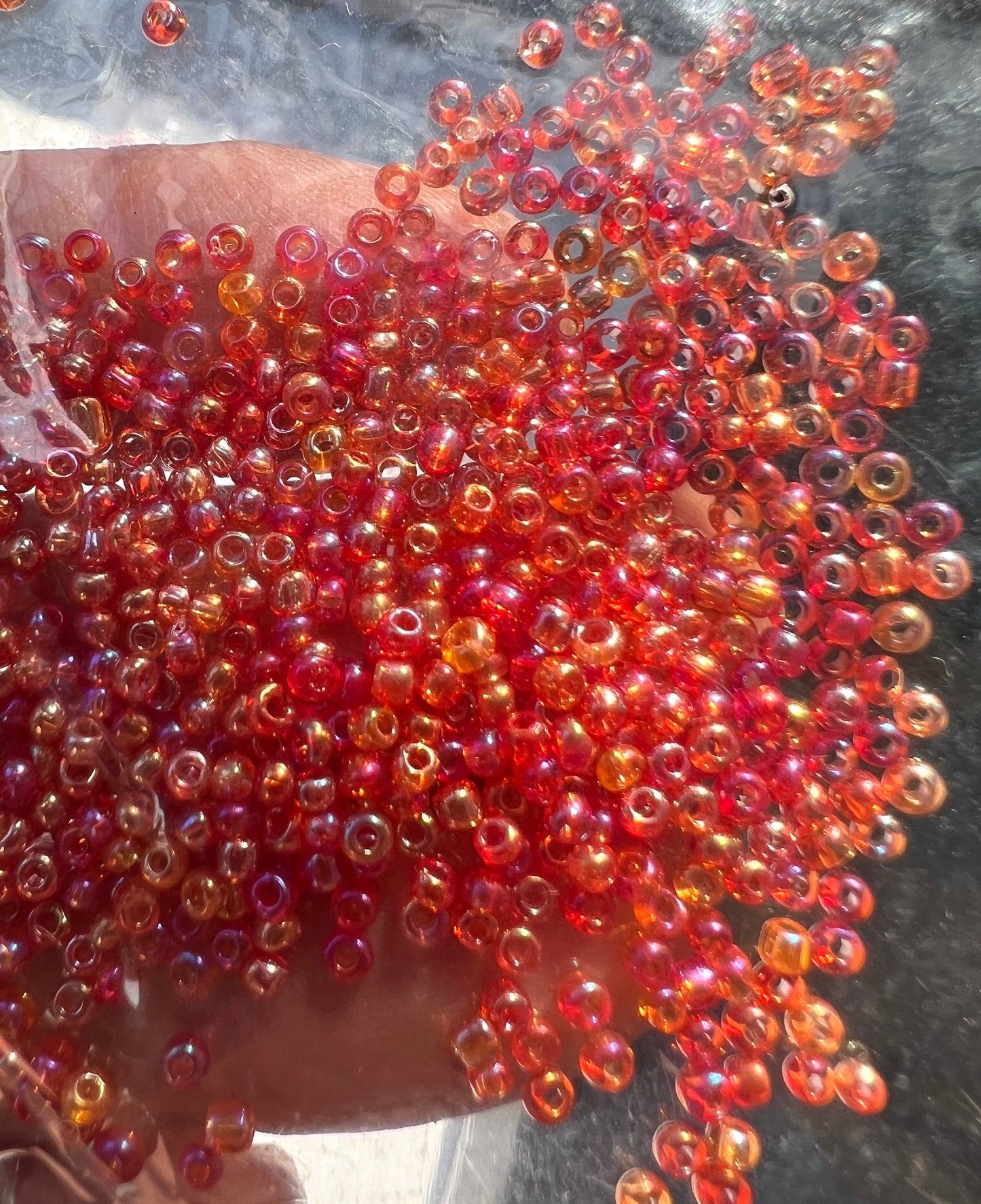 10g of Vintage Lustre Orange Czech Glass 1mm Seed Beads