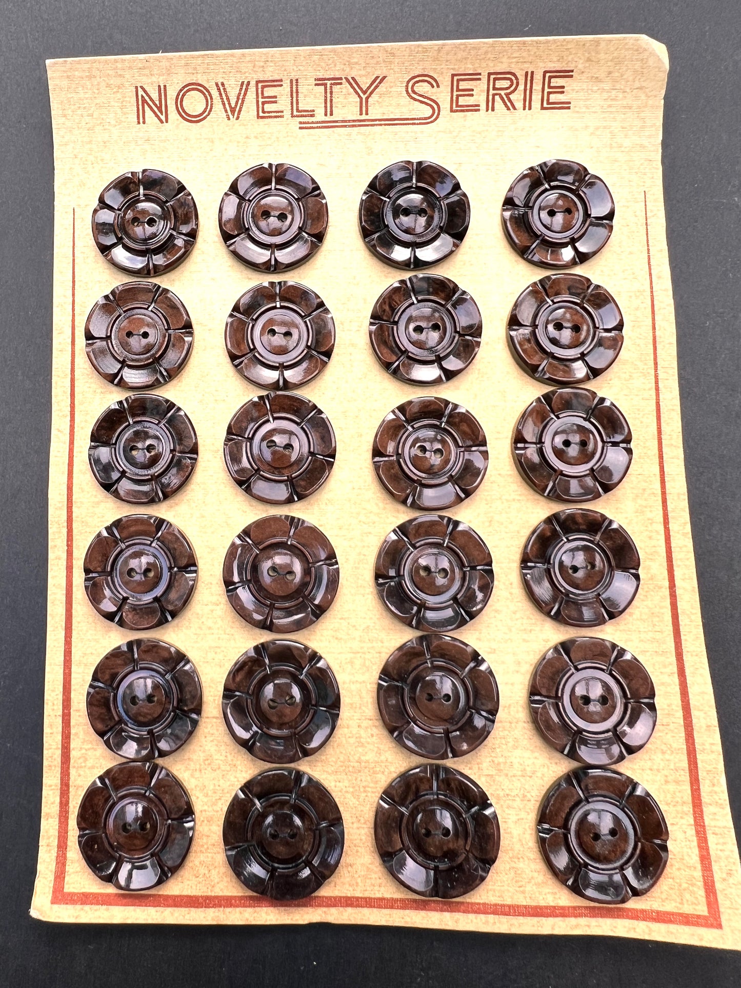 Intense Walnut Brown 1940s  2.2cm + 1.6cm Buttons 6 loose or 24 on Sheet