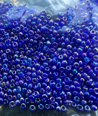 10g of Vintage Iridescent Blue Czech Glass 1mm Seed Beads