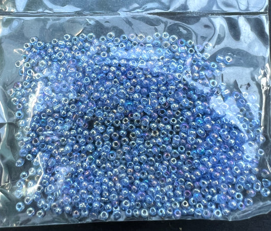 10g of Vintage Iridescent Light Blue Czech Glass 1mm Seed Beads