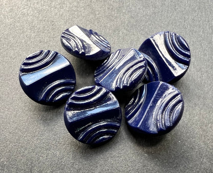 6 Vintage 1.3cm Dark Blue  Deco Glass Buttons