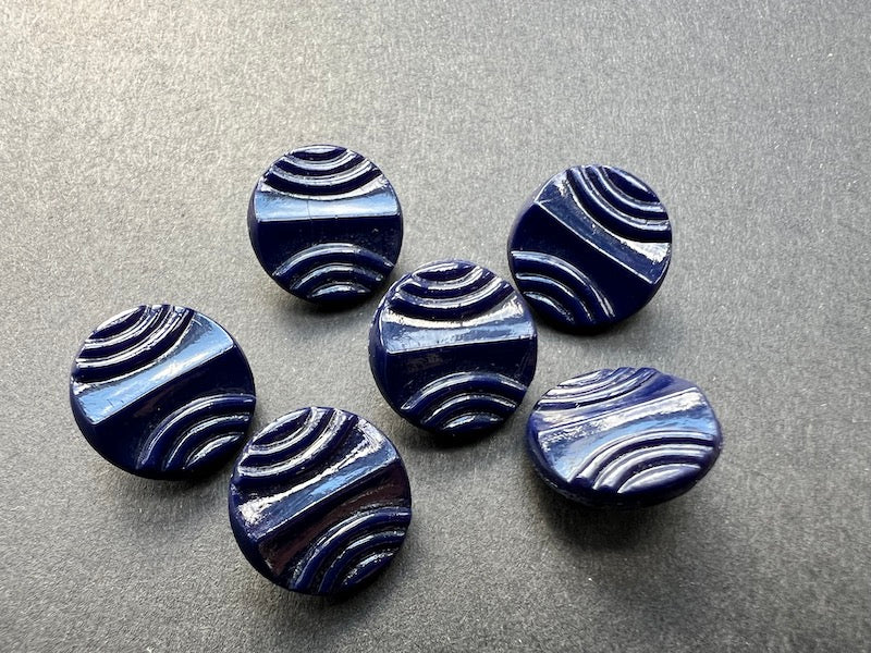 6 Vintage 1.3cm Dark Blue  Deco Glass Buttons