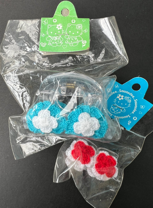 2 Hello Kitty Crochet Flower Claw Clips