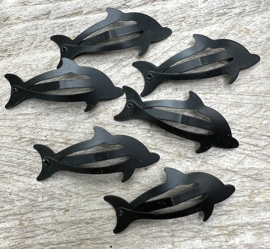 6 Black Dolphin Hair Clips