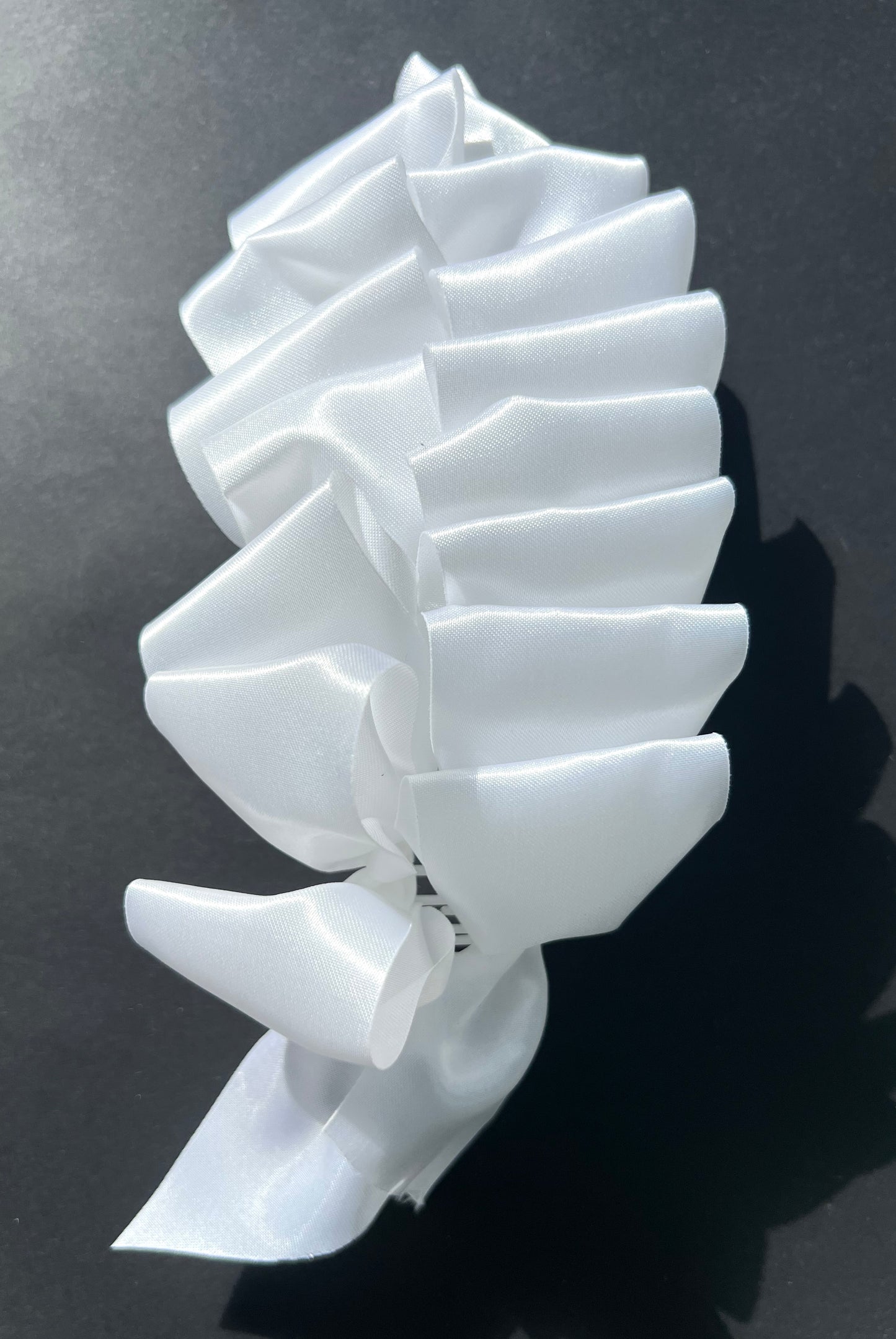 Impressive Vintage Ruffled White Satin Ribbon Hair Banana Clip - 17 - 23cm Long