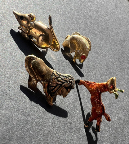 Tiny Tin 1940s Animal Brooches