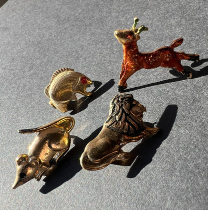 Tiny Tin 1940s Animal Brooches