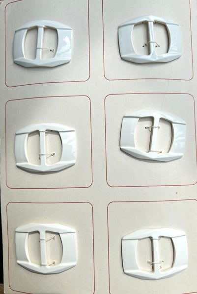 Sheet of 6 vintage 3cm tall Mid Century White Buckles