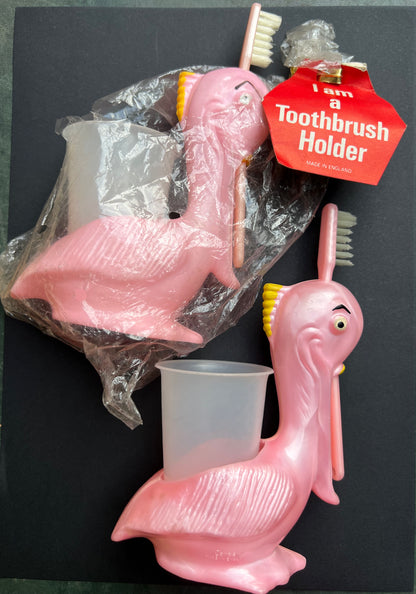 1950S COMBEX CREATION Pink Stork Toothbrush Holder Made in England