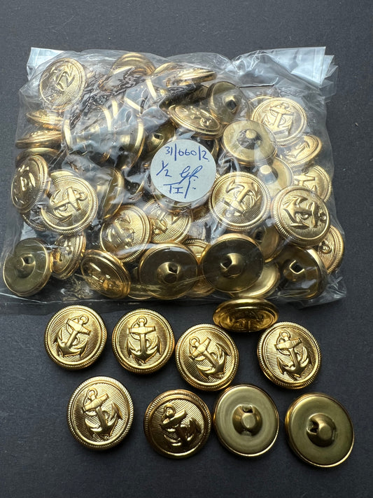 1/2 Gross (72) Vintage Metal 2cm Gold Anchor Buttons
