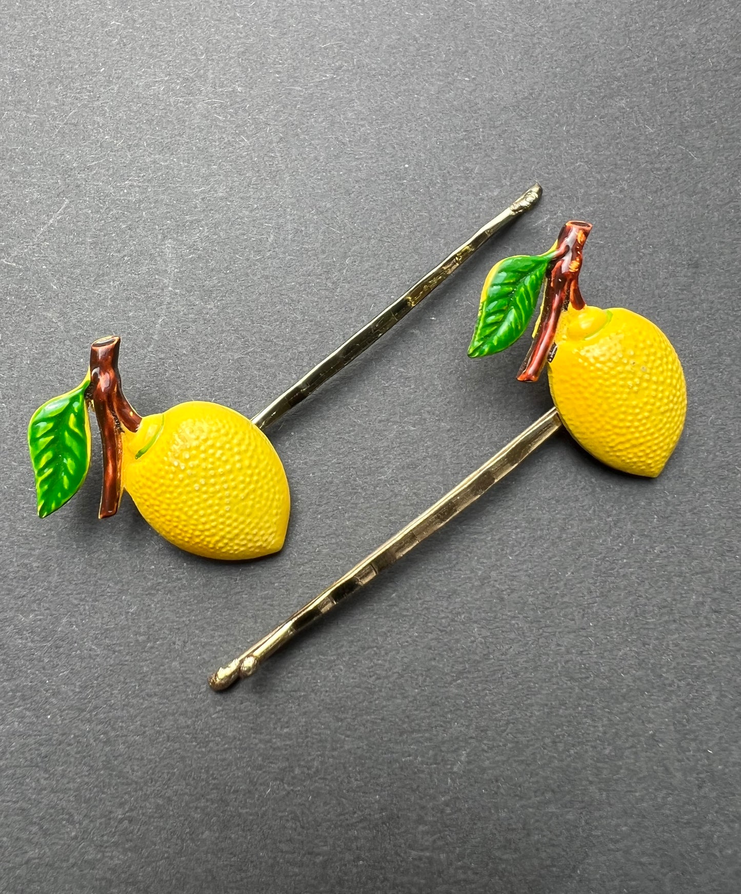 Vintage FRUIT Bobby Pins / Hair slides Apples, Cherries, Lemons, Strawberries, Peaches