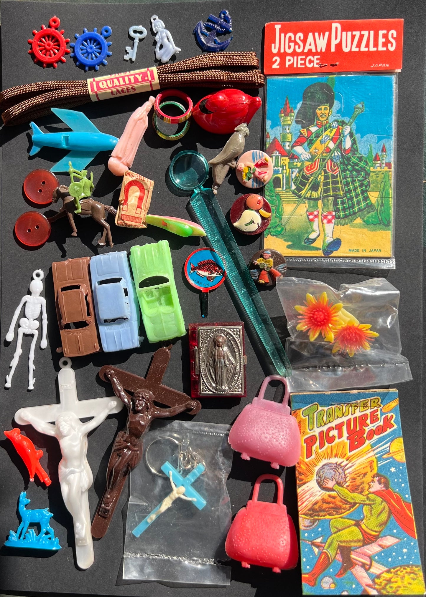 Job Lot of Vintage Toys, Buttons, Transfers Etc from the Bottom of a Box (B)